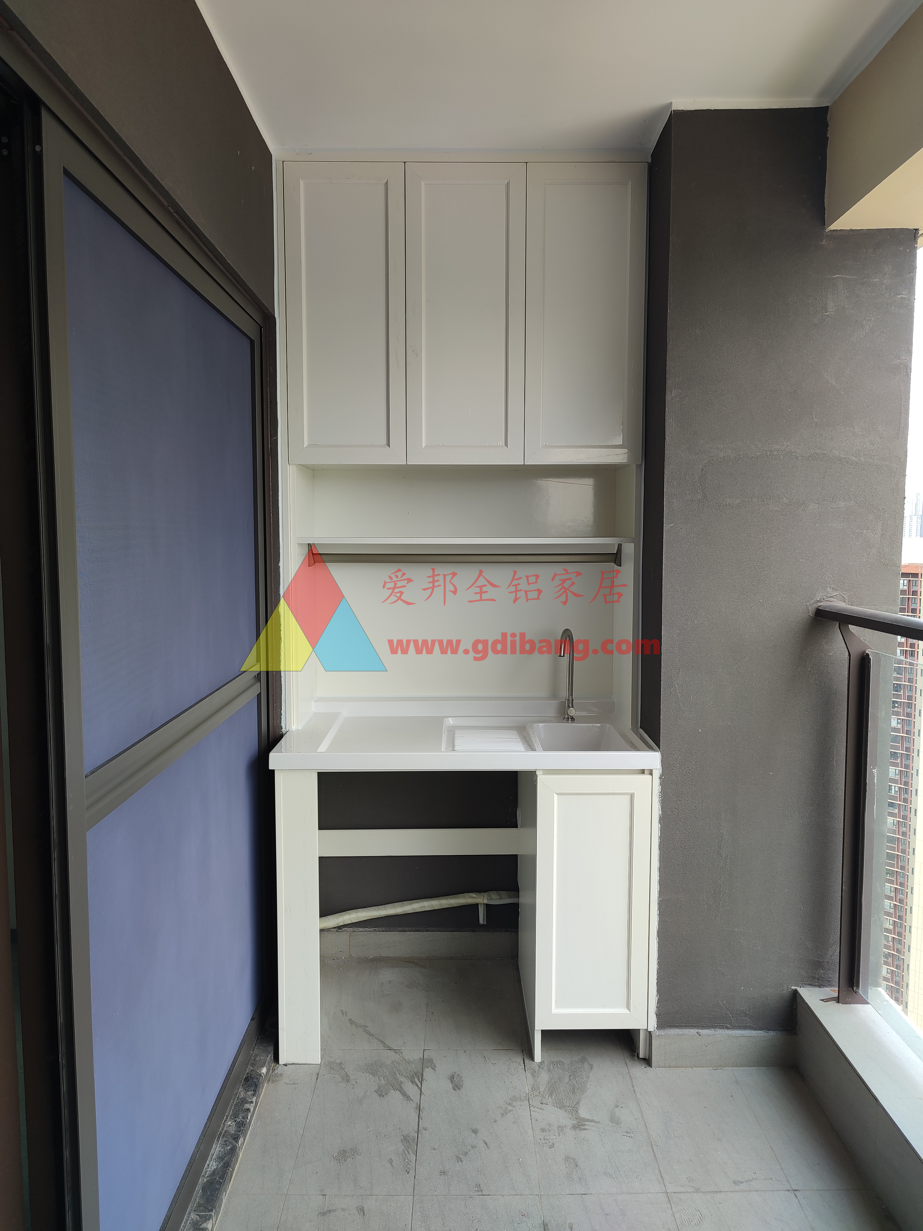 常规无管道切角 石英石一体盆【阳台单机柜】